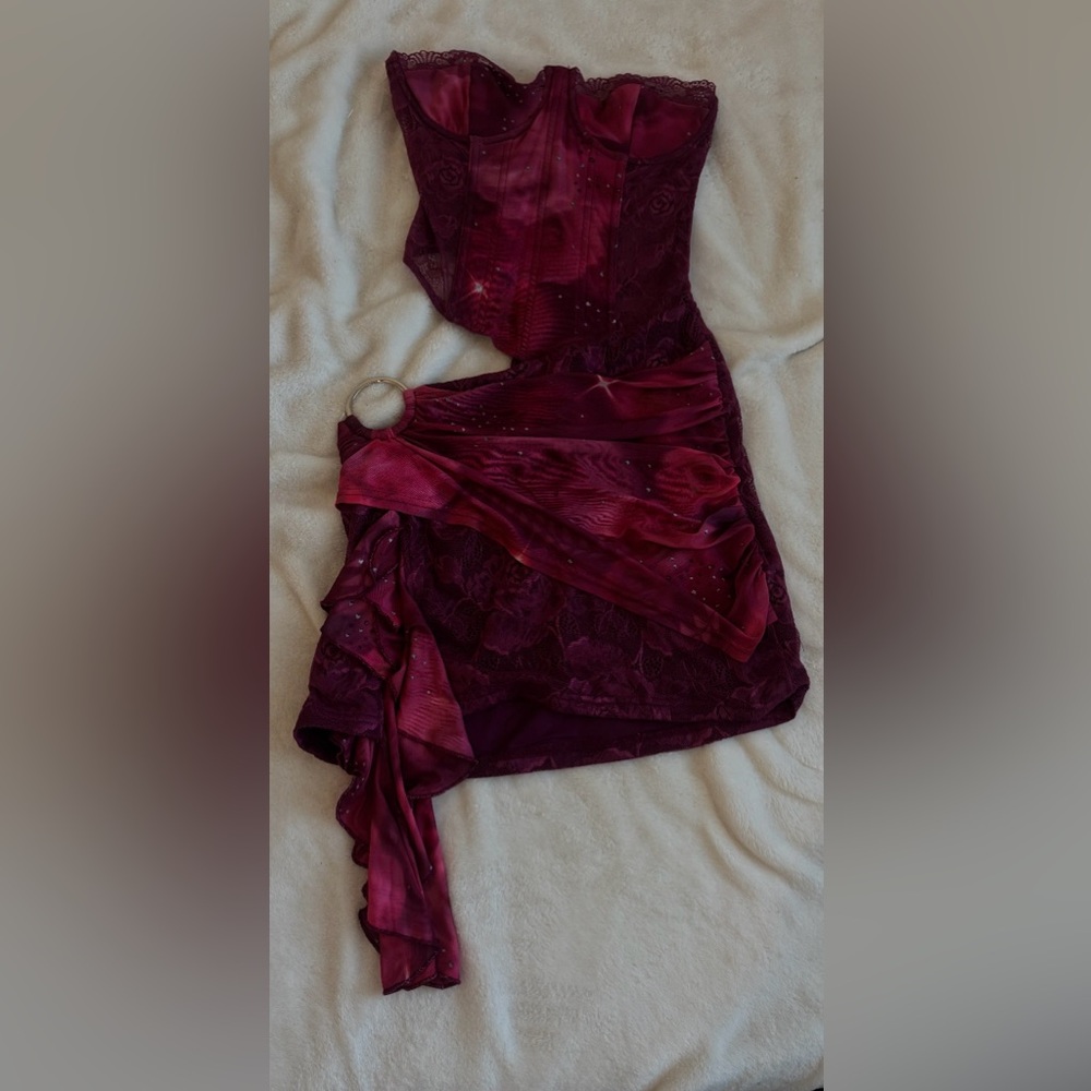Plum Strapless Mini Dress with Draped Sash